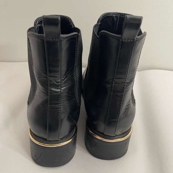 Zara Black Faux Leather Heeled Ankle Boots With Gold Trim At Heel Size 39 (8.5) - Picture 5 of 7